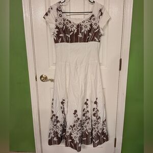 Floral White and Brown Dress